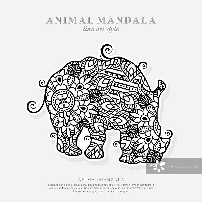 犀牛曼陀罗线条艺术波西米亚风格图片素材