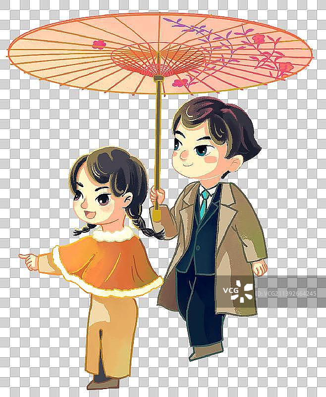 撑着油纸伞的民国男女图片素材