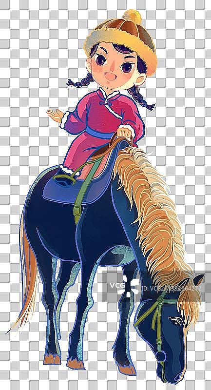 冬天骑着马的蒙古少女图片素材