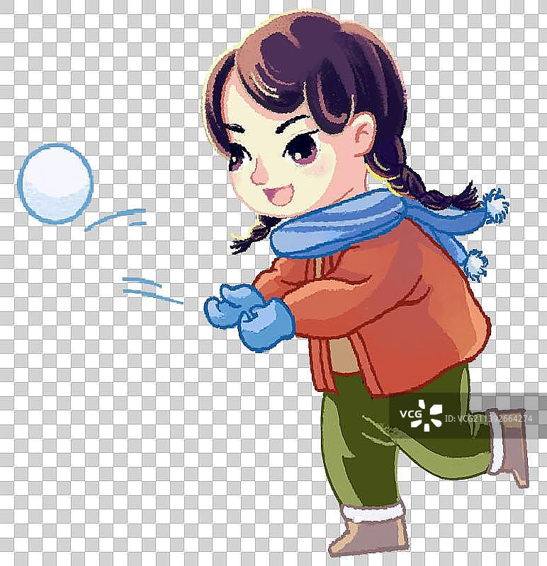 冬天扔雪球的女孩图片素材