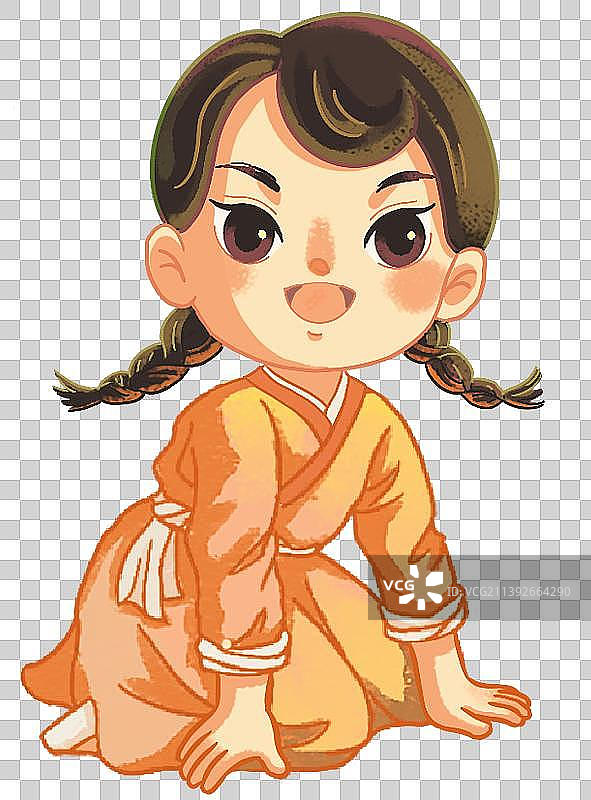 穿传统服装的女孩跪坐姿势图片素材