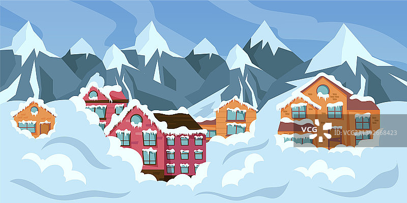 卡通雪崩自然灾害场景图片素材