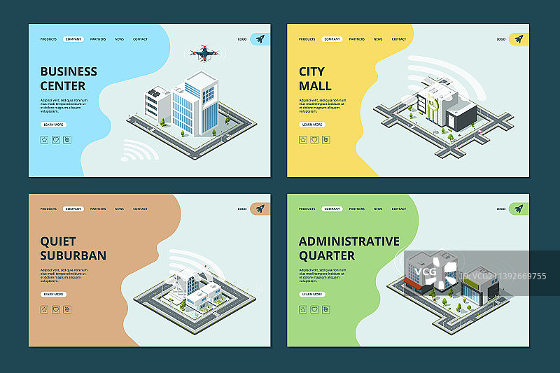 带有智慧城市网站着陆页面的模板图片素材