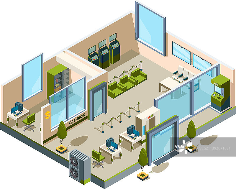 银行等距现代建筑内部办公室图片素材