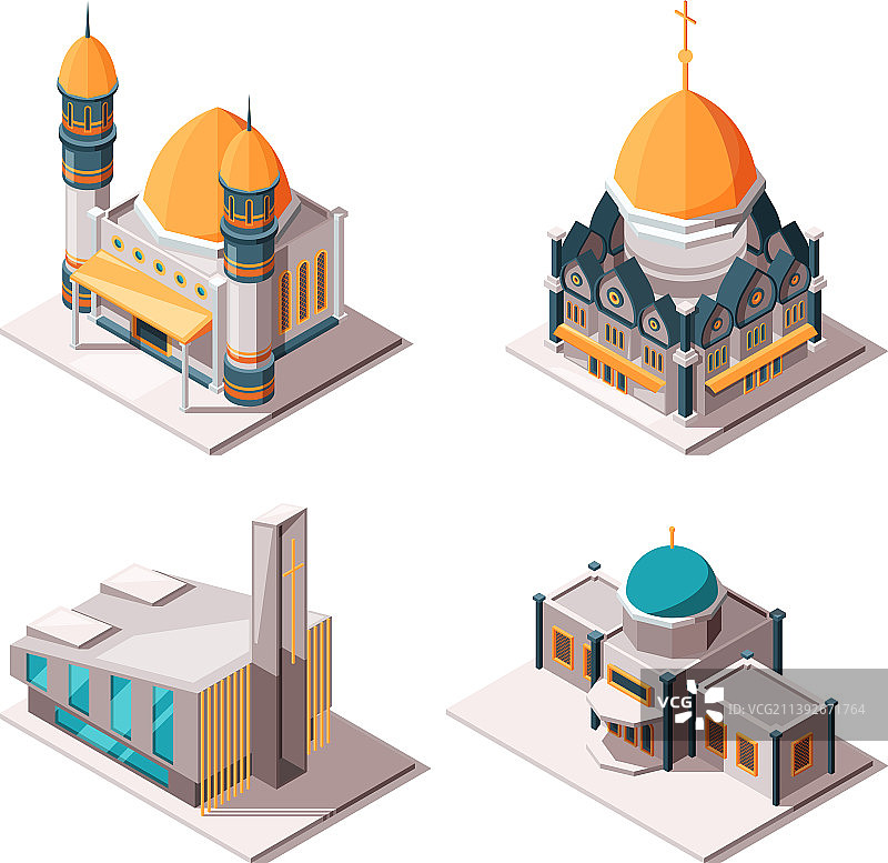 宗教建筑：穆斯林清真寺与路德教堂图片素材