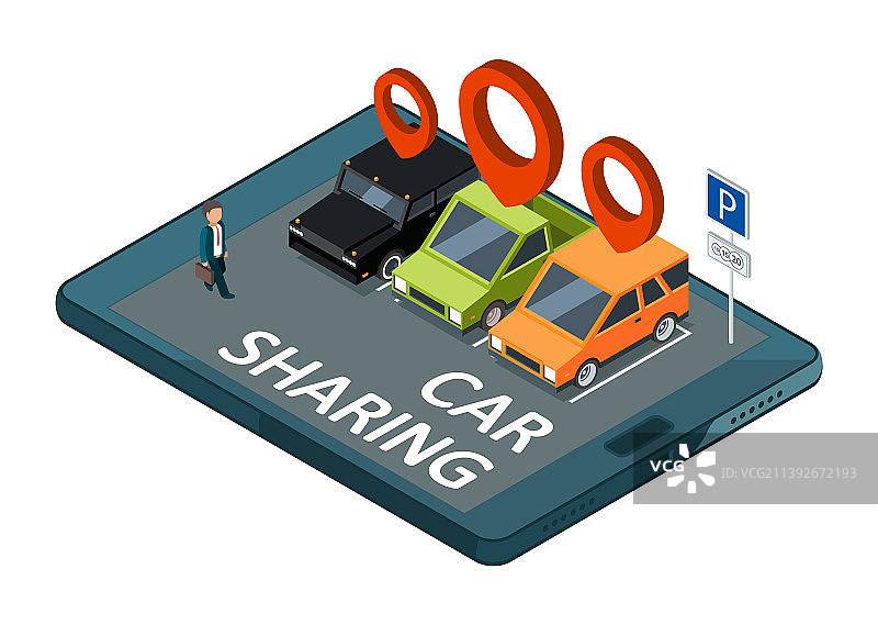 2.5D汽车共享概念手机应用停车图片素材