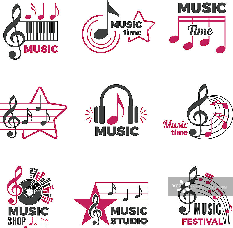 带有歌曲和声音的音符标志徽章图片素材