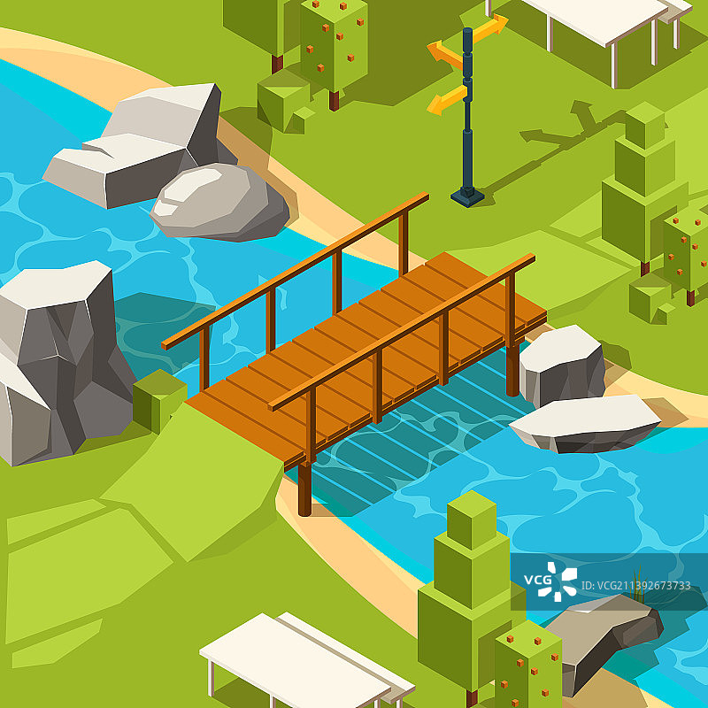 公园水景桥梁美景图片素材