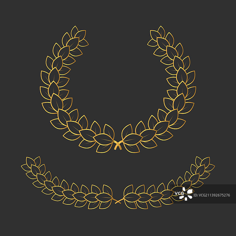 金色剪影月桂树叶花环套装图片素材