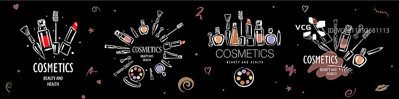 彩绘化妆品Logo图案套装图片素材