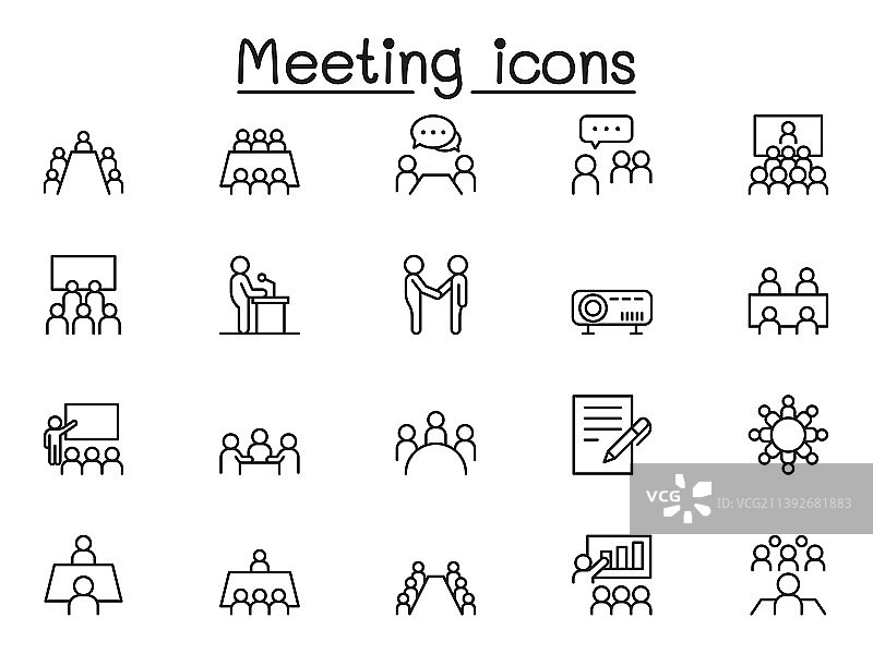 细线风格会议图标集图片素材