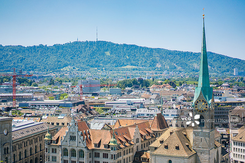 俯瞰瑞士苏黎世城市天际线风光图片素材