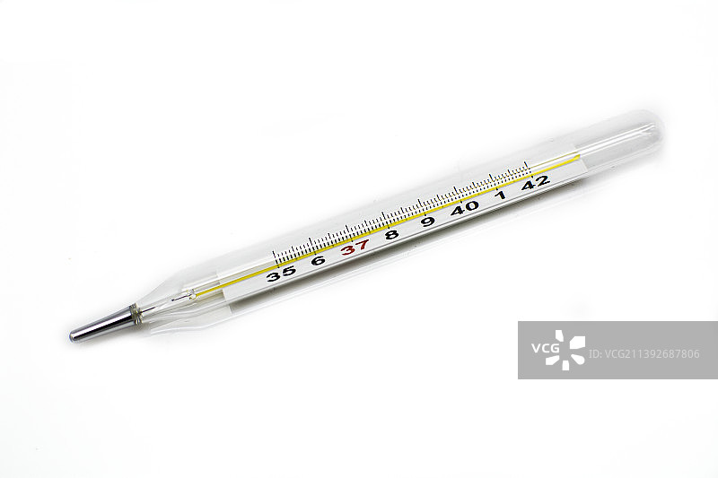 水银温度计特写，纯白背景素材图片素材