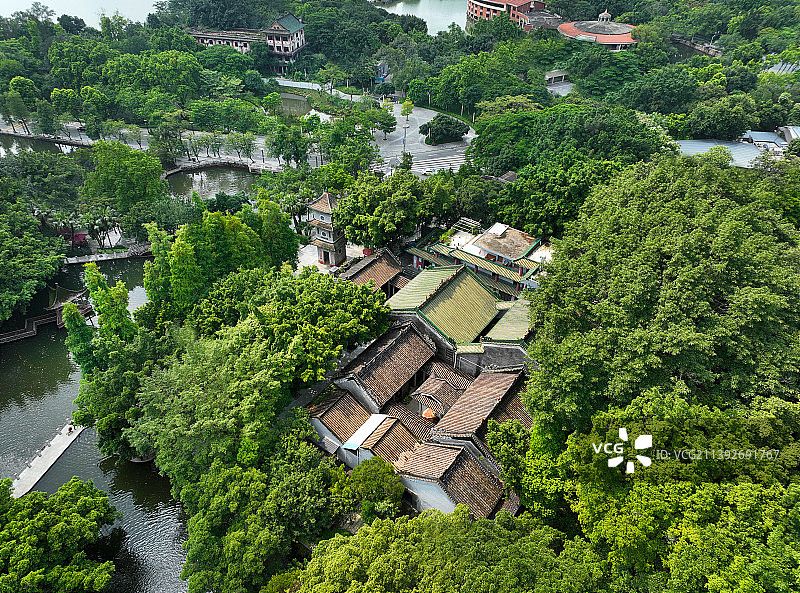 广东省佛山市南海区西樵山风景区樵山文化中心听音湖白云洞景区航拍图片素材