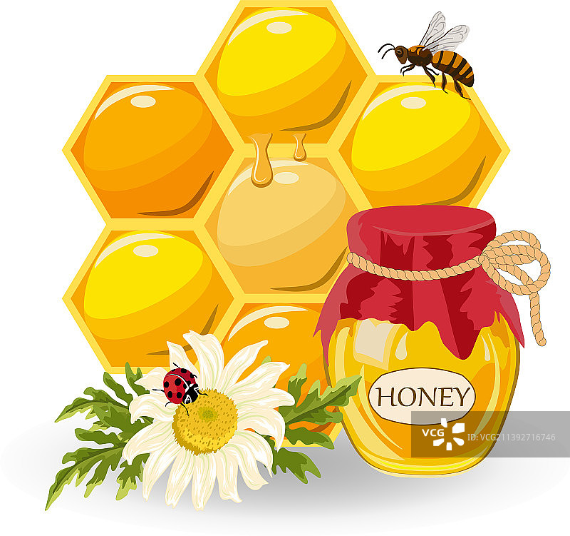 蜂蜜和蜂巢罐子图片素材