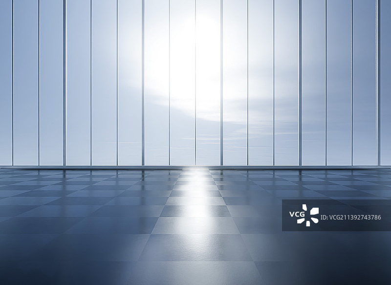 明亮的大厅空地与竖线纹理白墙图片素材