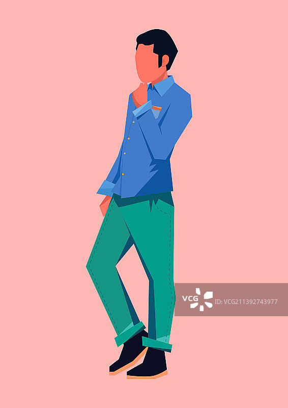 人物男生站姿扁平插画图片素材