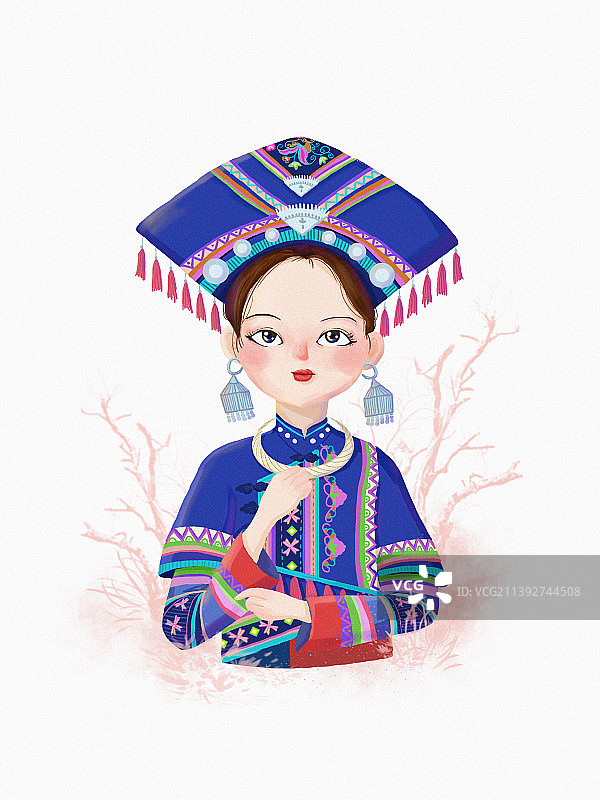 壮族女孩人物头像插画图片素材