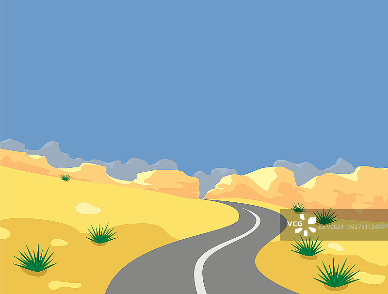 荒漠景观：仙人掌公路与山脉图片素材