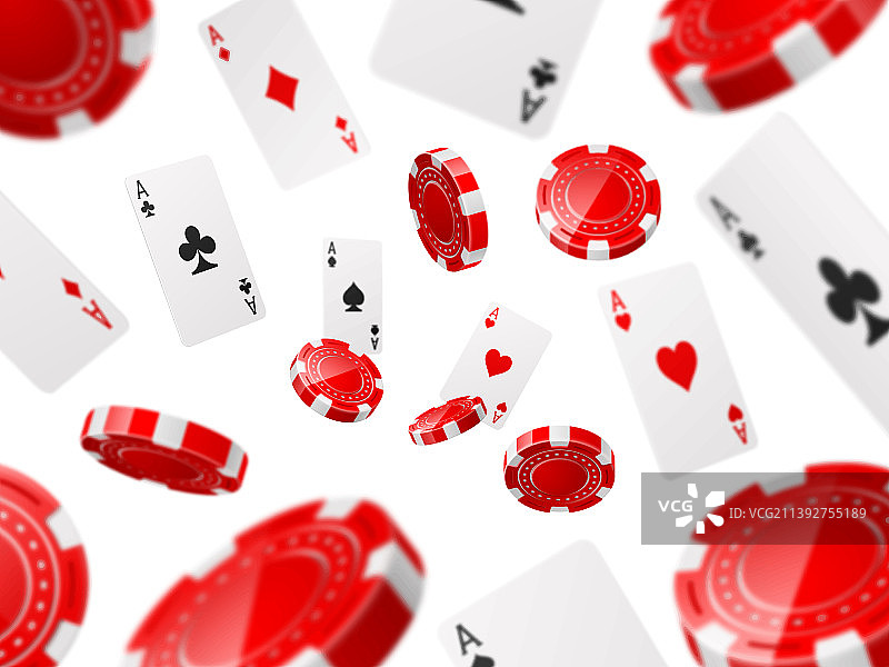掉落的 A 牌和筹码赌博元素图片素材