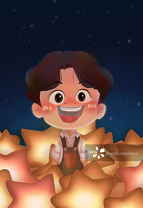 月亮上摘星星的男孩图片素材