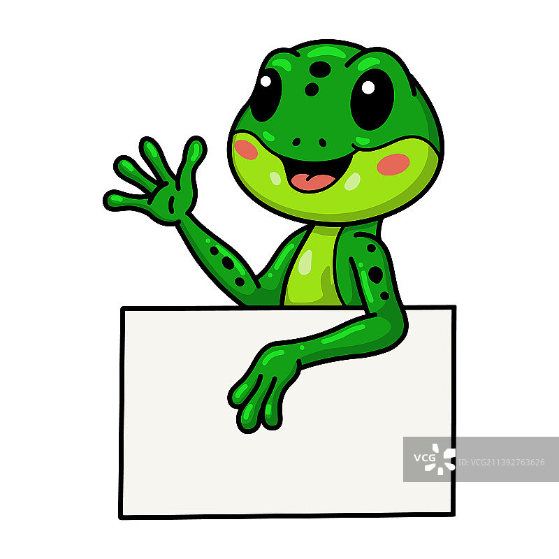 卡通可爱小青蛙拿着空白标牌图片素材
