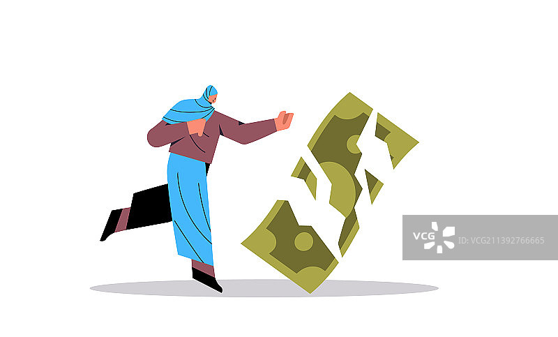 阿拉伯女商人手持破损纸币图片素材
