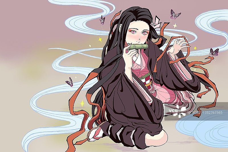 青春蝴蝶弥豆子二次元插画图片素材