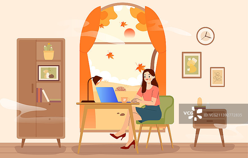 室内在电脑前工作的女性图片素材