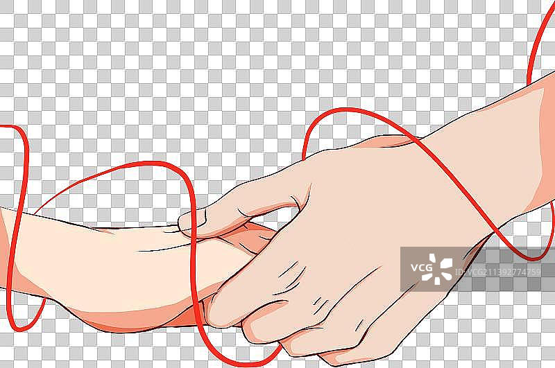 两只情侣手被红绳缠绕着图片素材