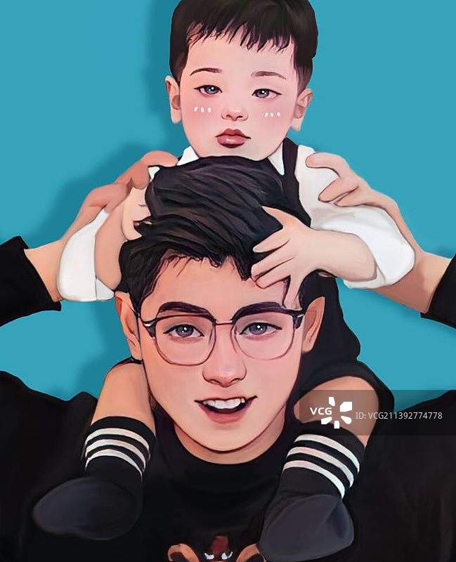 父情节，骑在爸爸脖子上的男孩图片素材