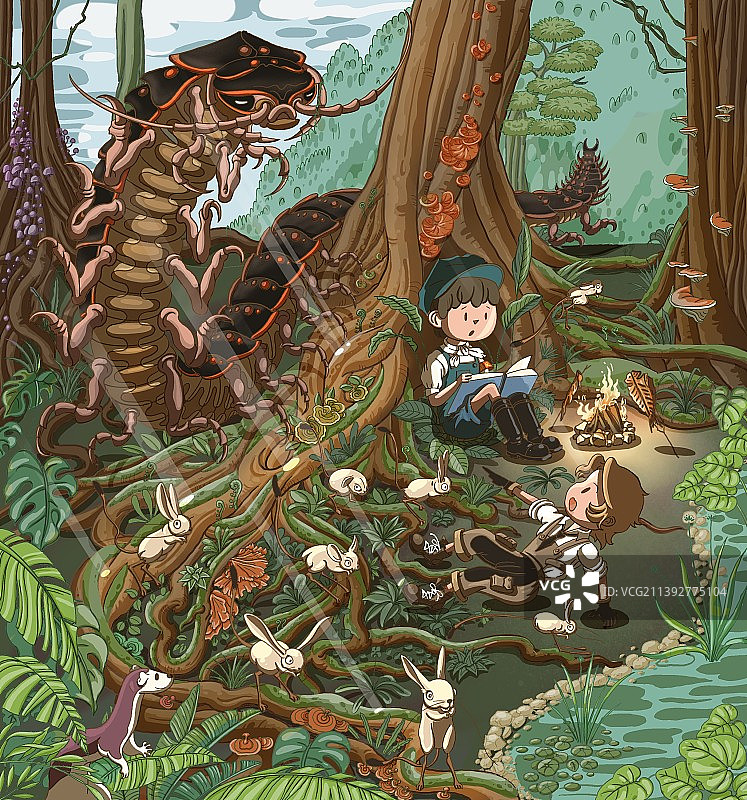 鬼吹灯黄皮子坟东北原始森林儿童可爱插画图片素材