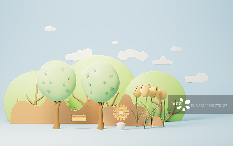 卡通公园风景3D渲染图片素材