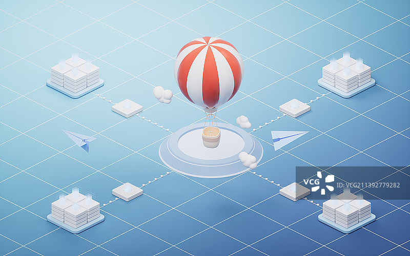 卡通风格热气球3D渲染图片素材