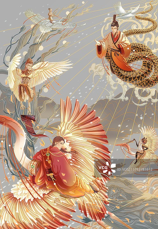 马王堆辛追夫人升天国潮风华丽插画图片素材