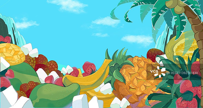 大暑节气冰凉水果清新感插画图片素材