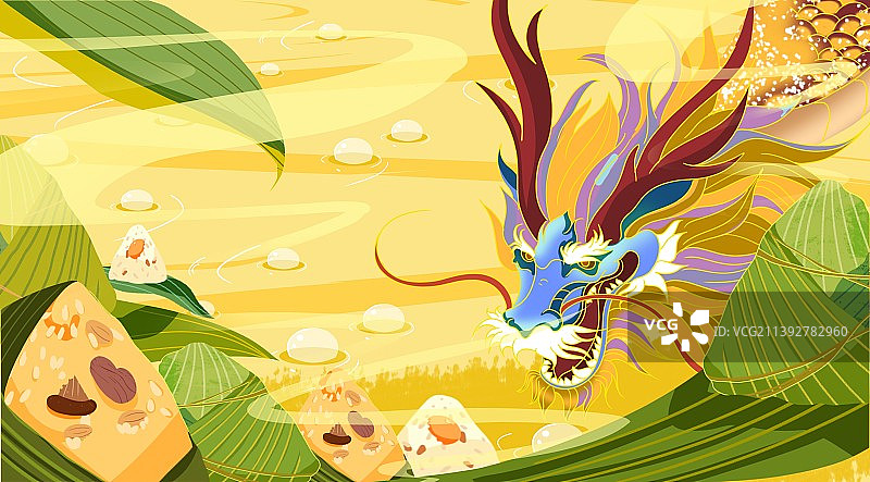 粽叶飘香龙闹端午新国风插画图片素材