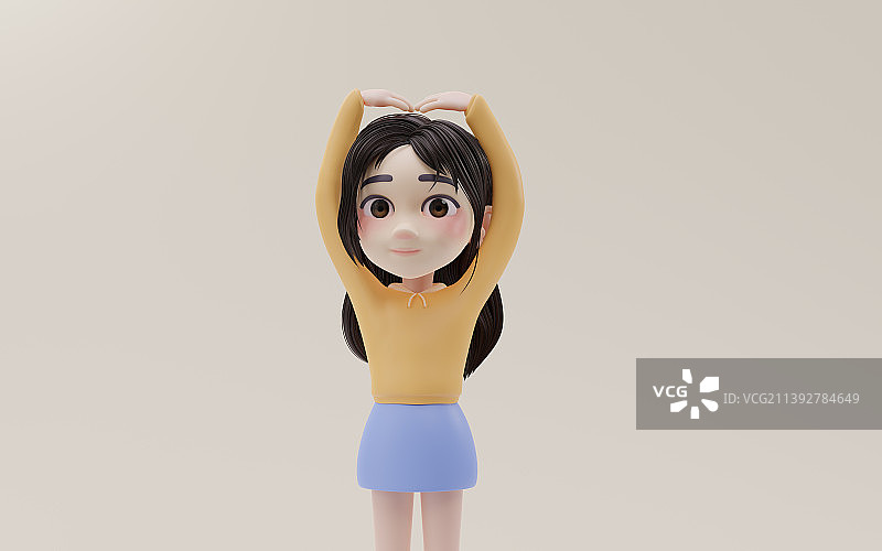 可爱的卡通女孩3D渲染图片素材