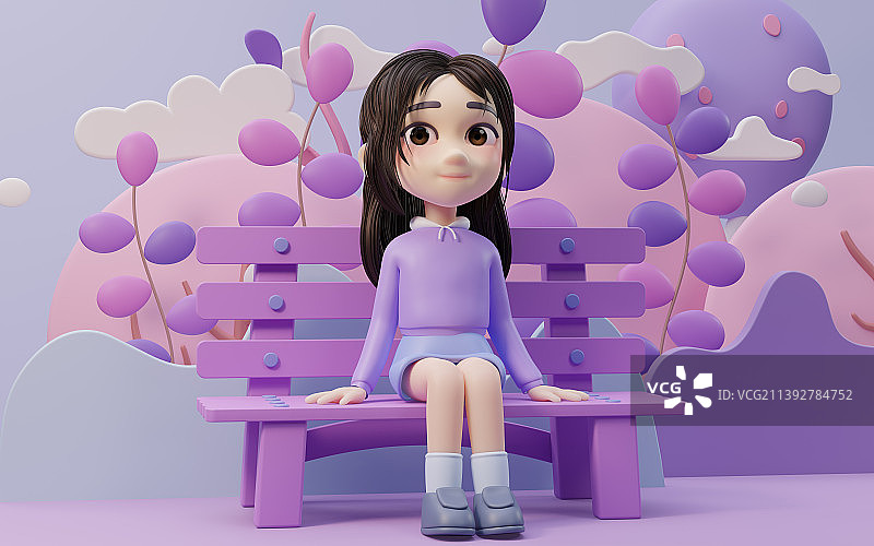 可爱的卡通女孩3D渲染图片素材