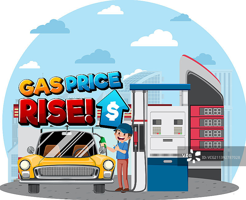 带有油价上涨文字标志的加油站图片素材