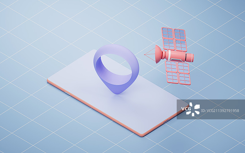 定位符号与人造卫星3D渲染图片素材