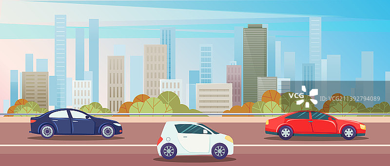 城市街道旁的现代汽车道路图片素材