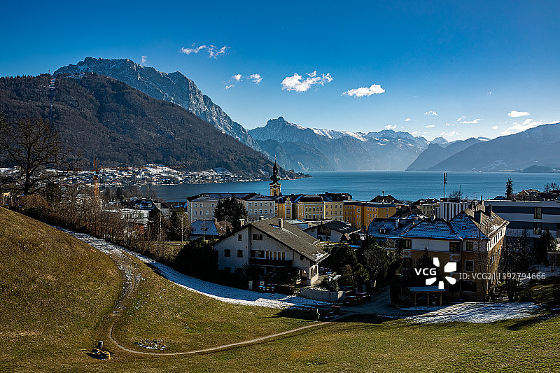 奥地利格蒙登建筑湖景风光图片素材