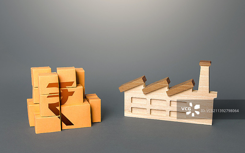 工业工厂与印度卢比产品包装盒图片素材