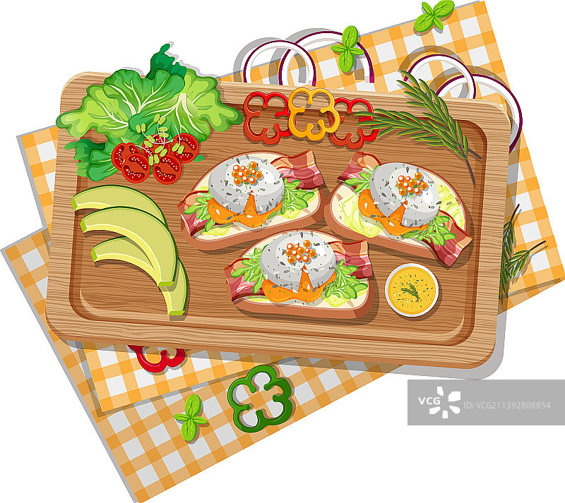 木制托盘上的意式烤面包俯视图图片素材