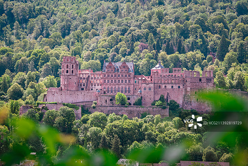 俯瞰德国海德堡，美丽的老城与内卡河风光图片素材