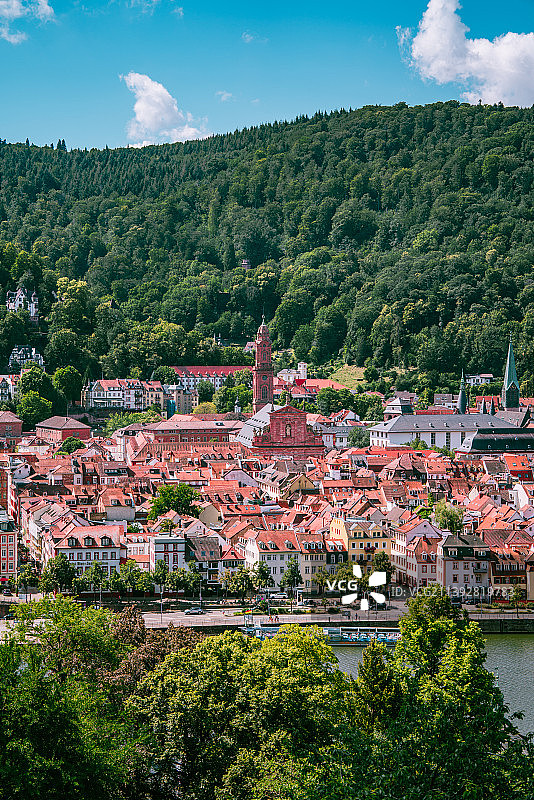 俯瞰德国海德堡，美丽的老城与内卡河风光图片素材