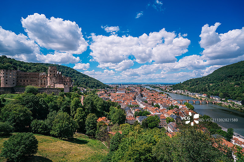 德国海德堡城堡，位于海德堡老城之上，是著名的旅游景点图片素材