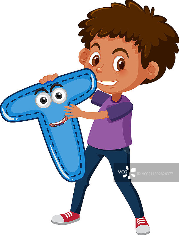 男孩拿着字母，背景为白色图片素材