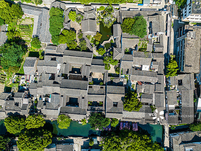 江江苏苏州同里古镇航拍，耕乐堂图片素材